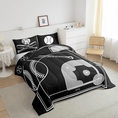 Erosebridal Kids Sports Queen Bedding Sets - Baseball Comforter Set, Reversible Duvet Insert, Field Bedding Comforter