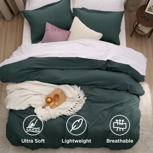 Bedsure Prewashed Duvet Cover King, Cotton-Like Bedding Set, Forest Green