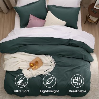 Bedsure Prewashed Duvet Cover King, Cotton-Like Bedding Set, Forest Green