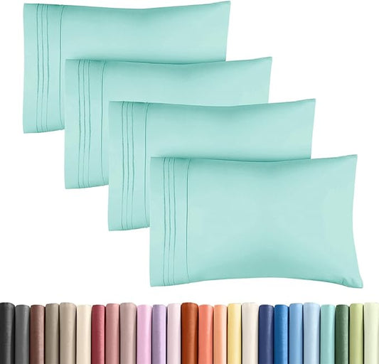 King Standard Pillow Cases Set of 4 - Soft Hotel Quality Pillowcase Covers - Comfy Bedding for Women, Men, Kids & Teens - Machine Washable Pillow Protectors - 4 Piece Set - King Standard Size Spa Blue