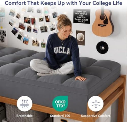 ELEMUSE Twin XL Grey Mattress Topper for College Dorm, Thick Pillow Top