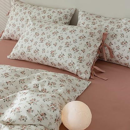 Vintage Floral White Comforter Set King Vibrant Colors Garden Flower Leaves Comforter Set for Girls Women Floral Botanical Pink Comforter Set 1 Flower Comforter with 2 Bow Ties Pillowcases All Season
