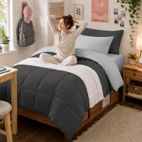 Anluoer Twin Comforter Set, 5 Piece Bed in a Bag Twin Bedding Sets