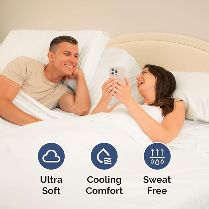 Flex Top Split Head King 4 Piece Sheet Set - Comfy Breathable & Cooling Bed Sheets Set - Hotel Luxury Bedding for Women, Men, Kids, Teens, Boys & Girls - Deep Pockets, Soft, Oeko-Tex - Antique White