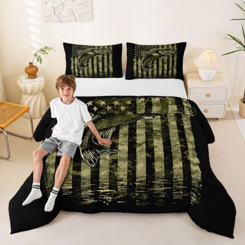 Feelyou Bass Fish Comforter Set King Size 3Pcs for Women Men
