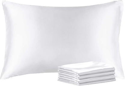 BEDELITE Satin Pillowcase with Zipper 4 Pack, White Pillow Cases Standard Size, Super Soft and Cooling Similar to Silk Pillow Cases, Gift for Women Men(20x26 Inches)