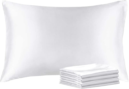 BEDELITE Satin Pillowcase with Zipper 4 Pack, White Pillow Cases Standard Size, Super Soft and Cooling Similar to Silk Pillow Cases, Gift for Women Men(20x26 Inches)