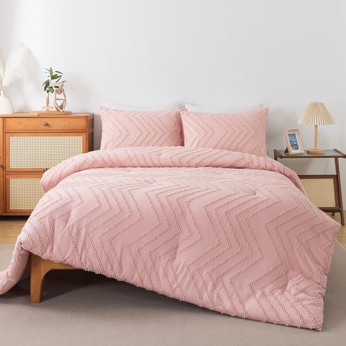 Andency Blush Pink Comforter Set Queen Size, 3 Pieces Boho Bed Set
