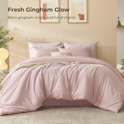 Litanika Blush Pink Gingham Full Size Comforter Sets 7 Pieces