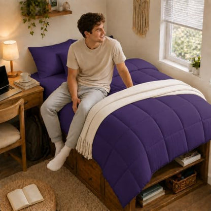 Anluoer Twin Comforter Set, 5 Piece Bed in a Bag Twin Bedding Sets