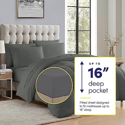 Sweet Home Collection Comforter Set with Sheets - Soft & Breathable Piece Bedding Collection - 1 Comforter, 1 Fitted Sheet, 1 Flat, Pillowcases - Deep Pocket, Premium Quality - All Season Twin XL Gray