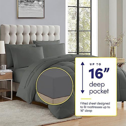 Sweet Home Collection Comforter Set with Sheets - Soft & Breathable Piece Bedding Collection - 1 Comforter, 1 Fitted Sheet, 1 Flat, Pillowcases - Deep Pocket, Premium Quality - All Season Twin XL Gray
