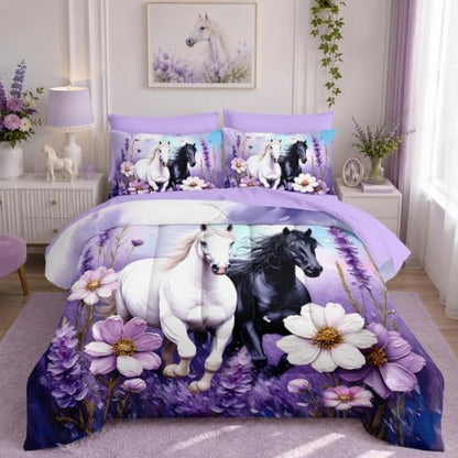 HOSIMA 7Pcs Horse King Comforter with Sheets for Girls Women Room Decor.