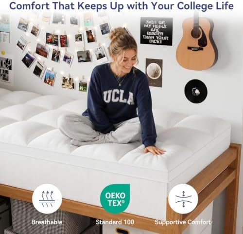 ELEMUSE Twin XL Mattress Topper for College Dorm, Thick Pillow Top Bed Pad