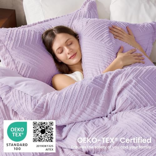 JOLLYVOGUE Twin/Twin XL Comforter Set, Boho Tufted 2PCS Bed Set, Purple