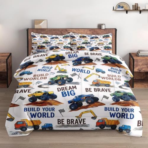 Pamnest King Comforter Set, 3 Pieces Truck Construction Bedding, All Season