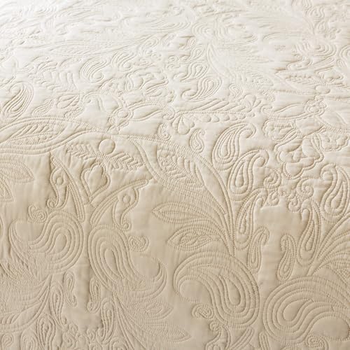 HoneiLife Quilt Set Queen Size - 3 Piece Embroidered Microfiber Bedspread Reversible Coverlet Lightweight Bedcover Paisley Pattern Bedding Set All Season Quilts-Khaki