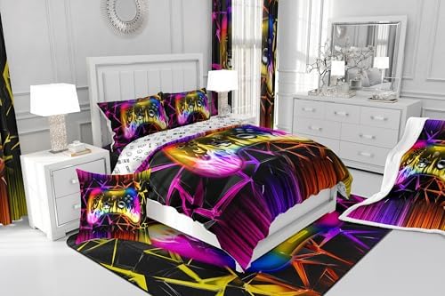 Castle Fairy Boys Gamer Comforter Set Toddler Size,Kids Gaming Modern Bedding Set for Kids Teens Bedroom,Video Game Gamepad Down Comforter,2 Pcs 1 Pillowcase