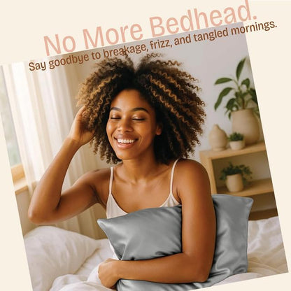 BLISSFORD Satin Pillowcase with Zipper, for Hair and Skin Care, Feels Soft and Cool Like a Silk Pillowcase, Satin Pillow Cases 2 Pack, Slik Pillow Cover, Grey - Standard Size - Set of 2