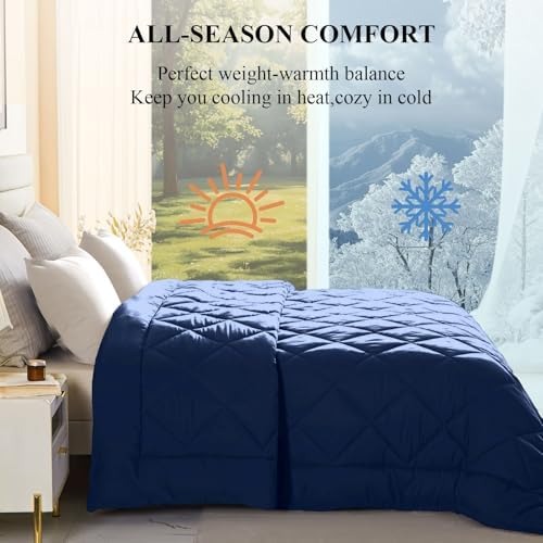 132x120 Alaskan King Comforter, Extra Large King Size Comforter Oversized, All Season Soft Lightweight Quilt Down Alternative Duvet Insert with 8 Corner Tabs(120x132, Navy Blue)