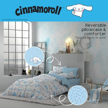 Cinnamoroll Bedding 5 Piece Super Soft Cozy Reversible Comforter and Sheet Set with Sham, Twin, (100% Official Licensed Product) By Franco