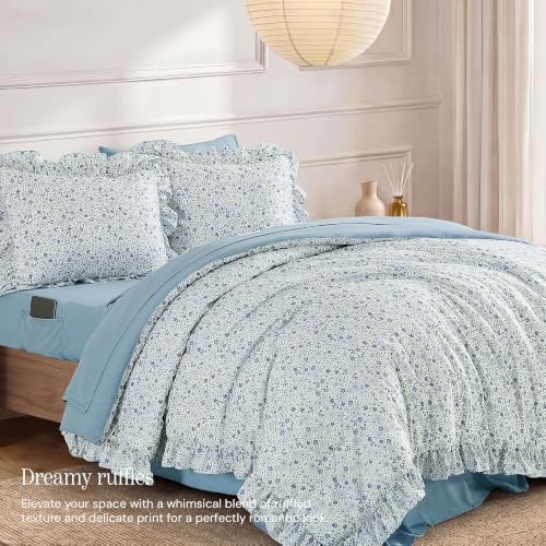 BLOOMHAVEN Twin XL Comforter Set-5 Pieces Floral Ruffle Bedding Set