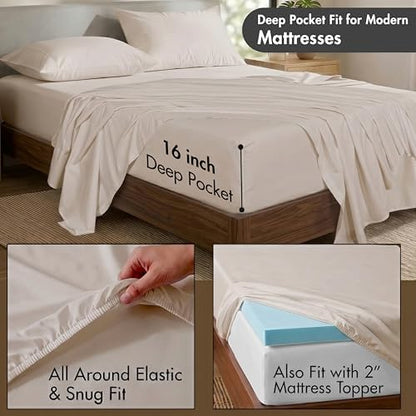 ZOYER 100% Cotton Sheets – Full Size Percale Bedding, Cooling & Breathable, Durable with a Crisp, Soft & Comfortable Feel, 16" Deep Pocket, 4-Piece Set, Soft Sand