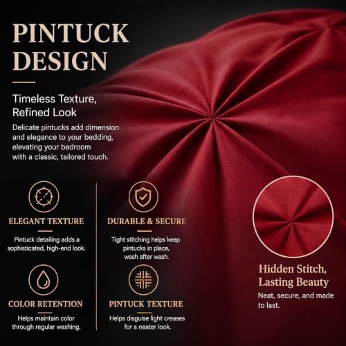 CozyLux Twin XL Comforter Set Dark Red, 5 Pieces Pintuck Bed in a Bag