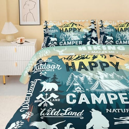 QOOMO Camping Kids Comforter Set Full Size