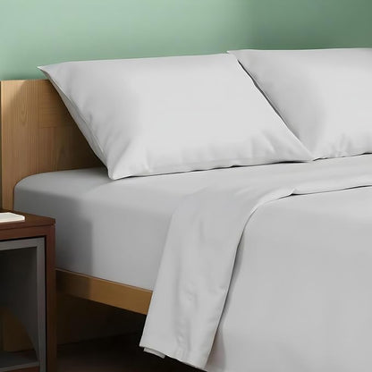 TEXAS LINEN CO. 100% Organic Cotton Sheets King Size - 4 PC Organic Cotton Percale Sheets King Set (Light Grey), Soft, Cooling & Breathable Bedsheets, 16" Deep Pocket Hotel Bedding - GOTS Certified