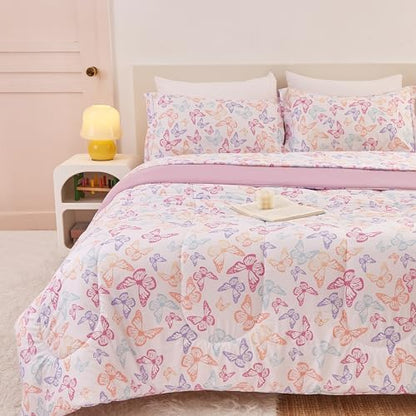 Yibeizi Butterfly Kids Comforter Set for Girls Twin Cute Bedding