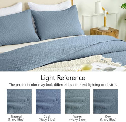 FLYMME Oversized King/California King Quilt Set 118"x106", Dusty Blue 3-Piece Floor-Length Bedspread, Premium Microfiber Lightweight Coverlet for King/California King Bed (1 Quilt, 2 Shams)