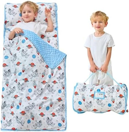 Lasoftan Toddler Nap Mat with Pillow and Blanket, Extra Large Rolled Napping Mats,Slumber Bags for Boys Girls,Kids Sleeping Bag for Daycare, Preschool Travel Camping