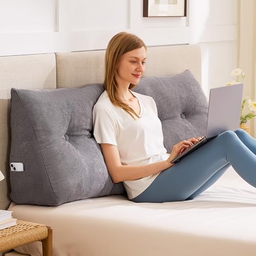 IASEAHK Headboard Pillow Twin, Wedge Pillow Headboard, Dark Grey