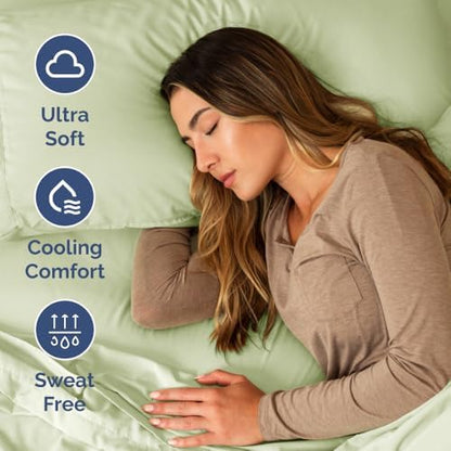 Short Queen Size 4 Piece Bed Sheet Set - RV Short Queen - Light Sage Green