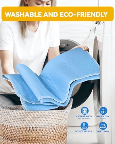 Washable Incontinence Bed Pads Waterproof for Adults, 36"x54"-4 Pack (Blue)