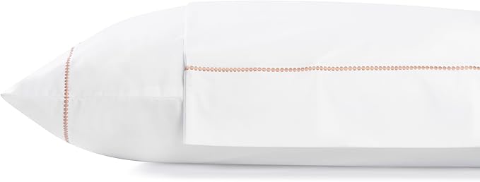 Linen Home 100% Cotton Percale Pearl Stitch Pillowcases King Size, Peach, 2 Pieces of Pillow Case, Crisp and Cool Strong Bed Linen, 20 inches X 40 inches
