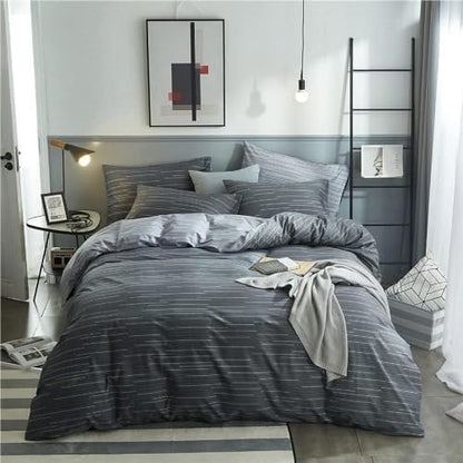 mixinni Comforter Twin/Twin XL College Dorm Modern 3 Piece Grey Geometric Striped Pattern Comforter Set Men Boys for All Season, 1 Soft Fluffy Reversible Comforter and Two Pillowcases-Twin XL Size