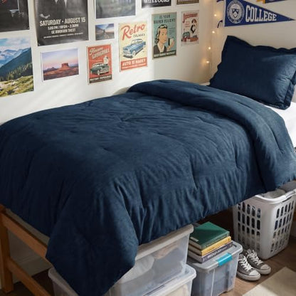 CozyLux Twin/Twin XL Comforter Set, Heathered Navy Blue, 2 Pieces