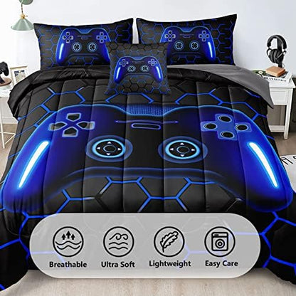 5 Pieces Gaming Bedding Set Twin Size for Boys Gamer Comforter Set for Boys Girls Kids Teens 5 Piece Bed in A Bag Video Game Bedding for Gamer Room Decorative Twin45