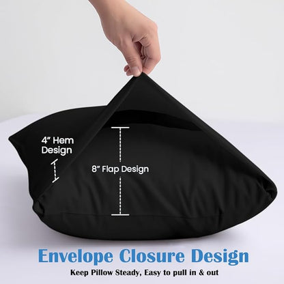 Comfort Beddings Queen Pillowcases Set of 4 – 100% Organic Cotton, 600 Thread Count Sateen, Soft & Comfy Pillow Covers with Envelope Closure, Black, Queen Size 20 x 30 Inches