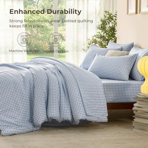 Litanika King Size Comforter Set 7 Pieces Cornflower Blue Gingham