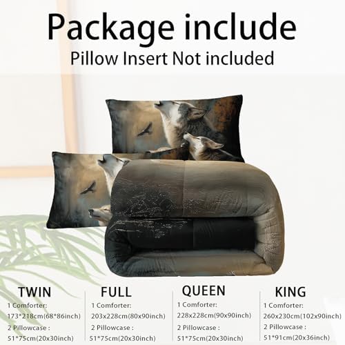 Wolf Comforter Set Queen for Kids Boys Girls,Howling Wolves Comforter Set,Eagle and Wolf Night Moon Forest Bedding Set, Wild Animals Quilt Set for Bedroom Decor,All Seasons