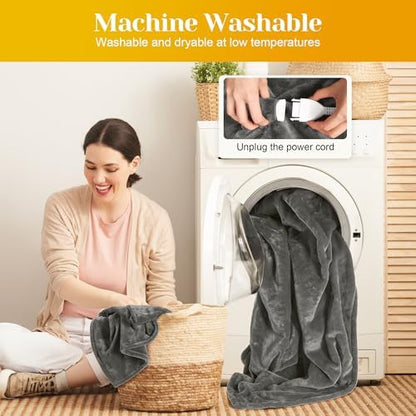 RoyalCraft Twin Size Heated Blanket,Fast Heating Throw with 10 Heating Levels & 0.5-12 Hour Auto-Off, ETL Certified, Machine Washable, 5 Year Warranty (Grey+White, Twin)