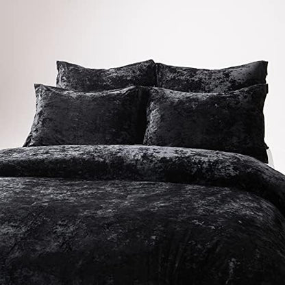 Fredsure Distressed Velvet Comforter Set, 5 Pieces Black Queen, Distressed Velvet Face and Brushed Microfiber Reverse