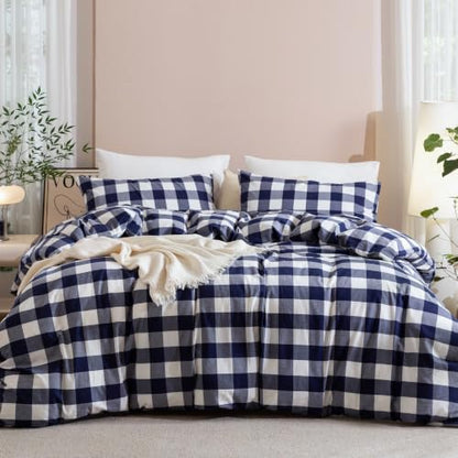 JIYUAN Twin Washed Cotton Duvet Cover Set, 2-Piece, Buffalo Check