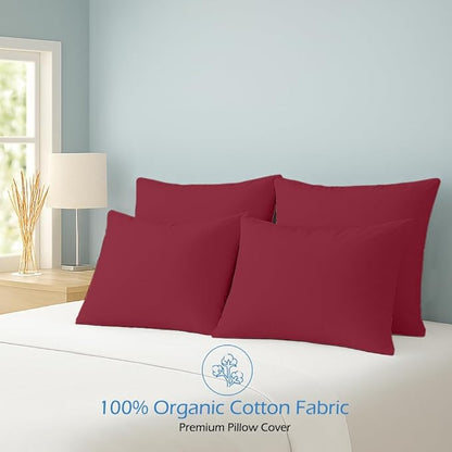 Comfort Beddings Standard Pillowcases Set of 4 – 100% Organic Cotton, 600 Thread Count Sateen, Soft & Comfy Pillow Covers with Envelope Closure, Burgundy, Standard Size 20 x 26 Inches