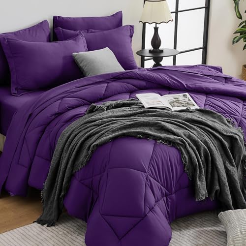 HEVUMYI 5-Piece Twin Comforter Set, Purple Bed in a Bag