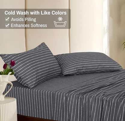 RUVANTI Flannel Sheets Full Size, Pinn Stripe
