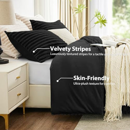 EXQ Home Fluffy Comforter Set Twin Size,2 Pieces Bed Set,Black